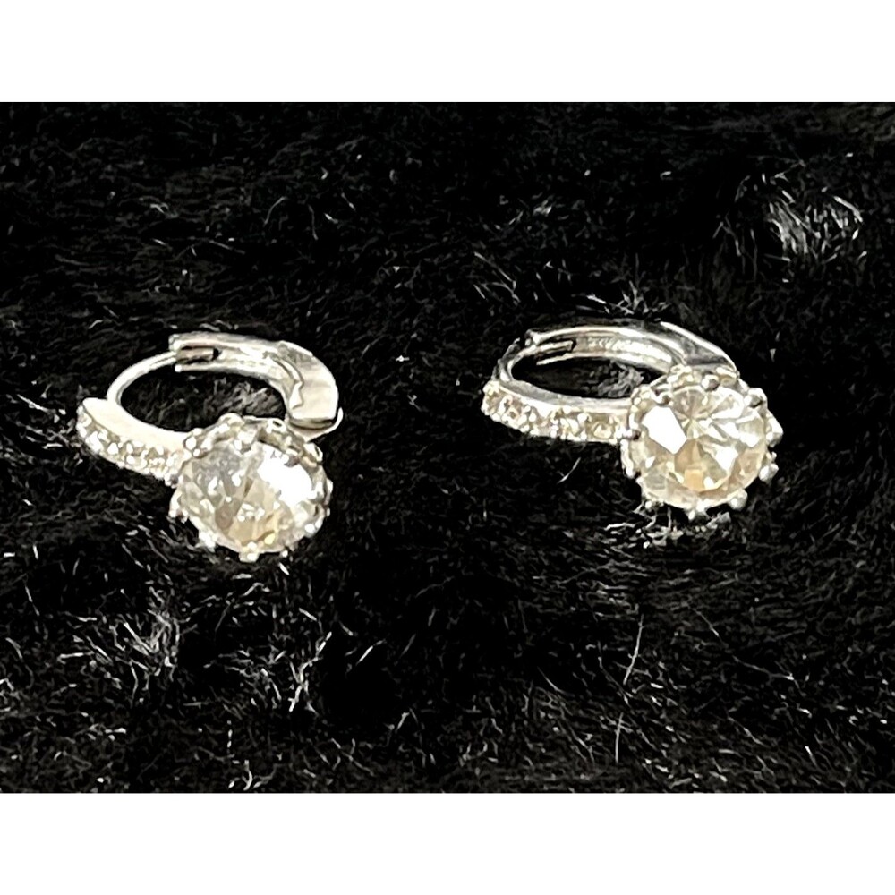 Silver Tone Huggies Hoop Cubic Zirconia Earrings Fashion Jewelry